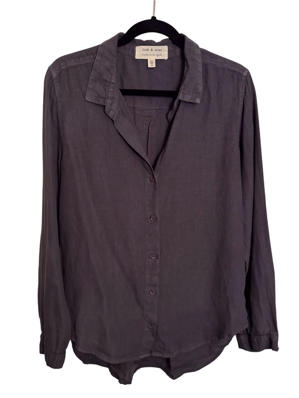 Cloth & Stone Anthro Medium Gray Linen Button Up Top Long Sleeve Beach Boho